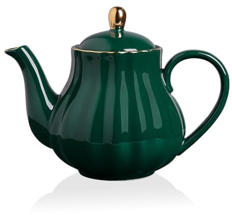 Sweejar Home Royal Teapot, Ceramic Tea Pot with Removable Stainless Steel Infuser, Blooming & Loose Leaf Teapot - (5-6cups) 1100 ml (Jade)