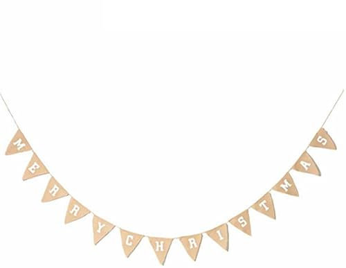 Frohe Weihnachten Girlande Banner Leinen, Einfache Installation der Wimpelgirlande Wimpelkette Jute Wimpel Leinen Girlande Banner für Weihnachtsdekoration Event Supplies Fotorequisite,Weiß