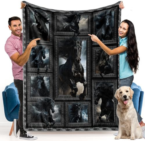 Black Horse Blanket, Horse Gifts for Women Men Cozy Fuzzy Soft Throw Blanket, Lightweight Plush Flannel Fleece Blankets and Throws for Couch Bed Sofa Travel, Twin Size 60 x 80