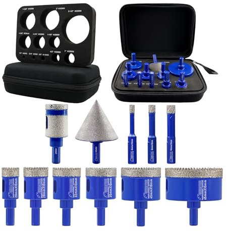 SHDIATOOL Foret Diamant Kit Trépan Carrelage11 pièces(6/8/10/20/28/32/35/45/65/25MM/50MM) Scie Cloche Diamantée pour Porcelaine Carrelage Marbre Granit
