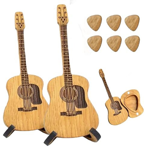 Holz Akustikgitarren Plektrumbox,personalisierte gravierte Holzgitarren-Pickbox mit Ständer,Musikkunst Geschenk für Akustik E Bass Gitarren Ukulelen Liebhaber zum Jahrestag und Geburtstag (2pcs)