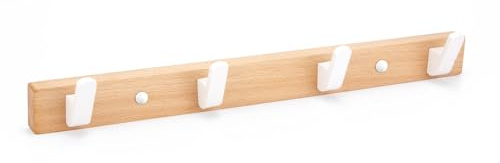 SARIHOSY 5 in 1 Row Clothes Rail Wall Mounted Towel Holder, Coat Rack for Wall Wooden Bar White Wooden Coat Pegs Wall Mounted Decorative Coat Rack for Hanging Clothes, Coat Holder for Bathroom
