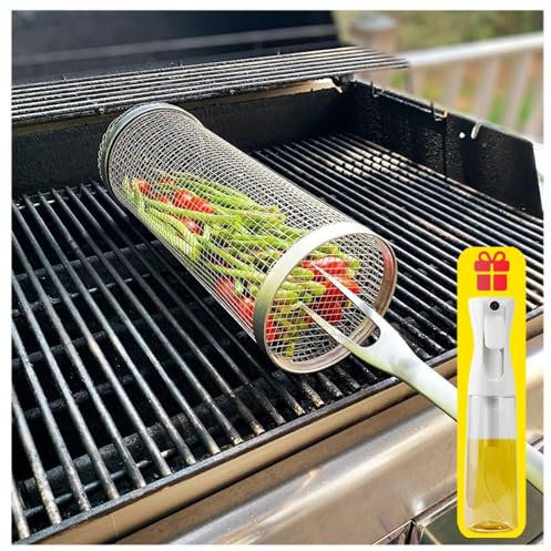 Wizvox Plancha Acero Inoxidable Barbacoa, Ccesorios Barbacoa De Obra Bandeja Barbacoa, Cesta para Verduras para Todo Tipo De Barbacoas (Viene con Un Rociador De Aceite De 300ml),3pcs