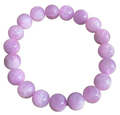 INFINITY GEMS Armband mit natürlichem, rosa Kunzit, 12 mm, Edelstein, dehnbares Armband | 7–7,5 Zoll Länge | Unisex-Armband | Armband mit runden Perlen | Männer/Frauen