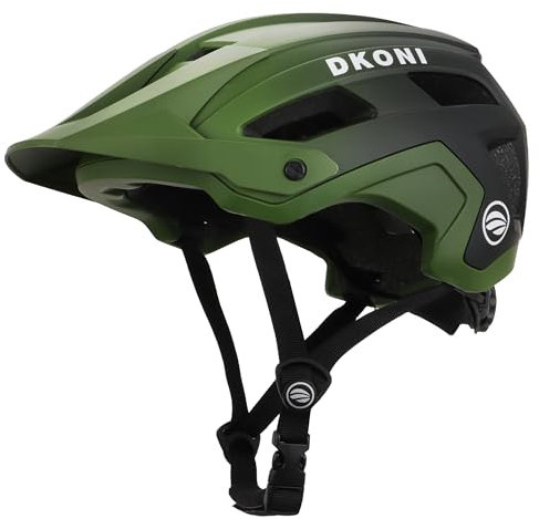 DKONI Casco da mountain bike leggero e traspirante, con visiera, calotta in policarbonato e cinturino regolabile, unisex per adulti (Verde e nero, Taglia M: 54-58 cm)