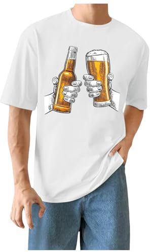 ColleeLin Durchsichtige Tops Oktoberfest T-Shirt Sommer Casual Bier Pub Prints Sport Tops T Shirt Ohne Arm Herren (White, L)