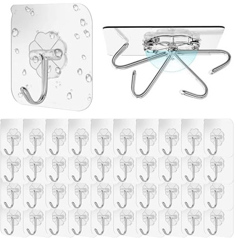 Taiyeestar Haken Selbstklebend, 40 Stück Klebehaken Transparent, selbstklebende haken für Badezimmer, Küche, Decke, Wandhaken