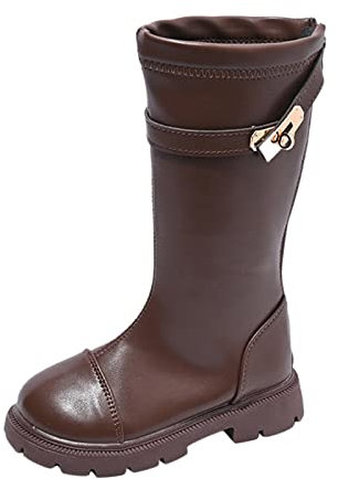 Moda Autunno e Inverno Bambini Stivali Ragazzo e Ragazze Fondo Spessore Punta Rotonda Antiscivolo Cerniera Posteriore Tinta unita Caldo Casual Slipper Stivaletti Donna, Marrone, 33 EU