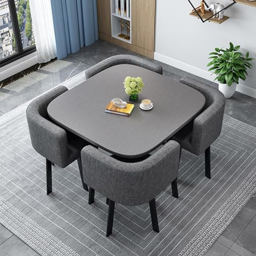 Modernes rundes / quadratisches Esstisch-Set mit 4 Stühlen – Küchentisch-Set aus Holz für Wohnzimmer – Empfangs-/Konferenztisch – 80 cm