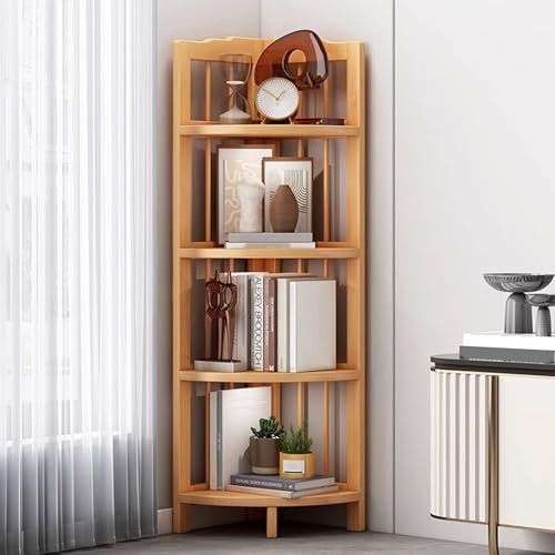 TRUNXUCL Eckregal mit 4 Ebenen, Dreieckiges Bambusregal, Freistehendes Eckschrank, Präsentationsregal, Aufbewahrungsorganisator für Schlafzimmer, Wohnzimmer, Home Office