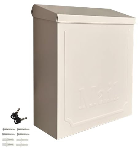LYUCAYHQ Boite a Lettre pour Montage Mural Extérieur, Boîte aux Lettres Verticale de Petite Capacité pour Maison de Ville, Boite Lettre Verrouillée en Acier Galvanisé, 22 X 25 X 9,5 Cm(Beige)