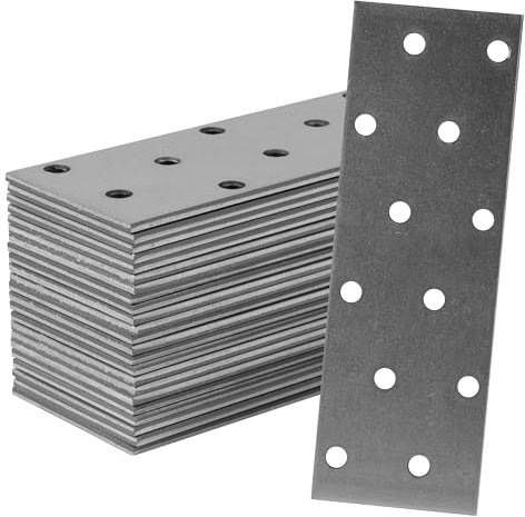 Repa Market Flat Metal Brackets Mending Plates - 120 x 40 mm / Pack of 12 - Heavy Duty Steel Plate Brackets - Metal Joining Plates for Wood - Home Improvement Flat Wall Joining Plates (5 x 1.50)