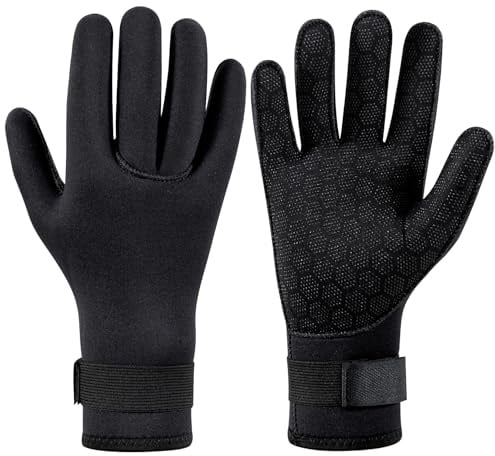 3mm Neoprene Gloves Diving Gloves Wetsuit Gloves, Anti Slip Fishing Gloves Surfing Glove with Adjustable Wrist Strap, Water Proof Gloves Pool Glove Swim Gloves Ice Fishing Gloves (Black, Small)