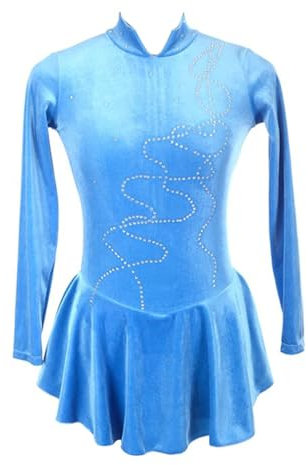 Yaaxinb Eiskunstlauf Kleid Mädchen Kürkleid Frauen Samt Langarm Gymnastik Turnanzug Leotard Tanzkleid Gir Ballet Tanz Tragen Outfit Rollkunstlaufkleid Wettbewerb Tanzkostüm,Blau,3XL