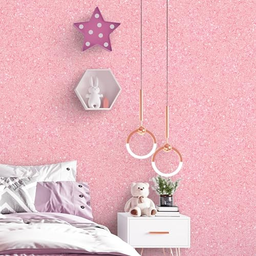 Belka B22 Glänzende Rosa Tapete - Reine Baumwolle & mineralischer Glimmerstein - Selbstklebend - Wärme- & Schalldämmend - Modern & Stilvoll, DIY Öko & Natürlich | ca. 15 qm (m²)