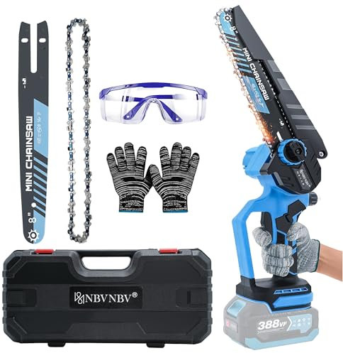 Akku Kettensäge für Makita 18V Akku, 8 Zoll Mini Kettensäge Elektro Bürstenlos mit Automatischer Öler und LED-Digitalanzeige Handkettensäge Akku für Gartenscheren Holzschneidenz (Blau Ohne Batterie)