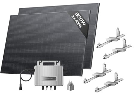 Kit solaire EcoFlow STREAM, Micro-onduleur 800W relié au réseau, panneaux solaires PV 400W*2 avec 2 support de toit plat, contrôle par application et WiFi, idéal pour toit plat et jardin