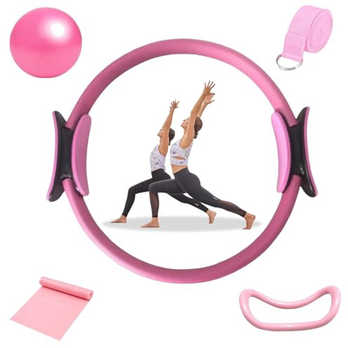 Juego De Anillo De Pilates, Aro de Pilates para Entrenamiento, Anillo Pilates Accesorios, Yoga Aro Pilates, Pilates Circle con Mango Doble, para Ejercicios de Pilates, Yoga, Gimnasia, Fitness