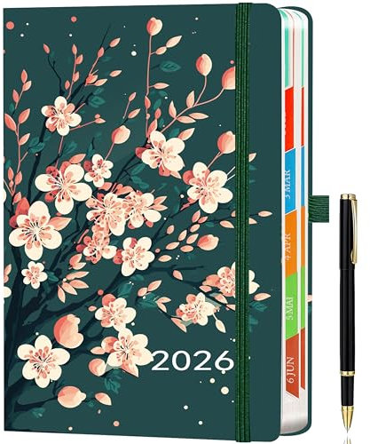 Day by Day 2026 A5 Tageskalender – 1 Tag pro Seite – Tagesplaner, Terminkalender, Buchkalender, Jahresplaner von Januar bis Dezember, mit bunten Monats-Tabs, Schwarz, inklusive Stift.