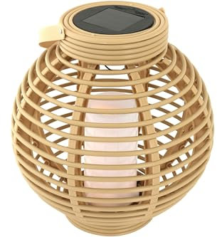 Garten Laterne Rattan-Optik 23,5 x Ø 22 cm Natur Solarbetrieben Dekolicht