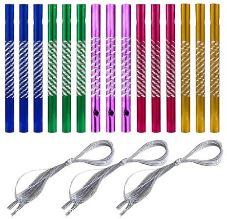 FSSTUD 50 Stück bunte Aluminium-Windspiel-Röhren, Basteln, Windspiel-Röhren, DIY-Windspiel-Set, kleines Windspiel, Metallrohr mit 20 Streifen, Fäden für Garten und Außenbereich