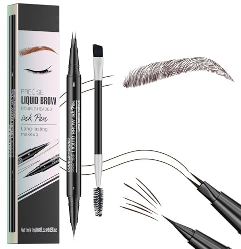 Eyebrow Pencil Dark Brown, Microblading Eyebrow Pencil with 2 Fork Tip and Precise Brush-Tip, Waterproof Eye Brow Pen Instantly Creating Natural 3D Beauty Brow for Makeup Starter