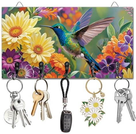 DELORIGIN Schlüsselhalter Mit Kolibri Blumen Wandmontage Hölzernes Schlüsselbrett Mit 5 Haken Schlüsselaufbewahrung Organizer Für Wanddekoration Tür Eingangsbereich Küche Neues Zuhause