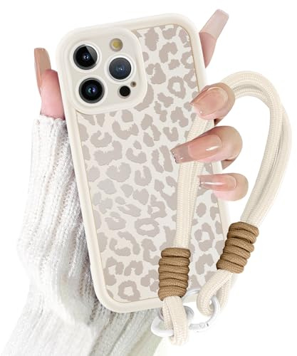 Coalbooliy Cover con Cordino per iPhone 13 Pro Max 6,7'', Silicone Morbido Custodia Aesthetic Leopardo Bianco Summer Mädchen Modello Disegni Collana Universale Fotocamera Protettiva Case, 01