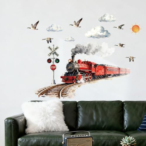 ANATTASOUL Train Clouds Kitchen Wall Art Stickers for Room Home Decoration | Peel and Stick Wall Decals,Removable Wall Murals,for Living Room,Bedroom,Nursery,Bathroom,Dining Hall,DIY Decor