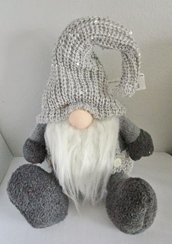 Wichtel sitzend aus Textil (gestrickt mit Plüsch) grau oder weiß Deko Weihnachten Figur 30 cm hoch Weihnachtsmann - Farbe wählbar (gra)