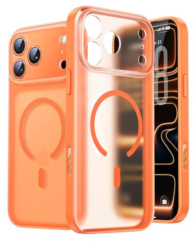 KIMMOO MagX für iPhone 17 Pro Hülle für MagSafe (Starke Magnetkraft) Militärstandard Kamera-Allschutz Handyhülle iPhone 17 Pro Case Stoßfest Kratzfest Mattierte Transluzente Cover, Kosmos Orange