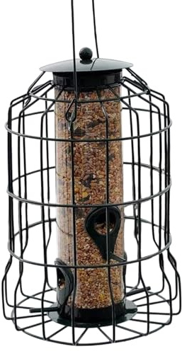 Mangiatoia per uccelli resistente alle intemperie, dispenser per uccelli da appendere, 36 x 17 cm, scaffale per semi con 4 aperture, stazione di alimentazione esterna, vassoio da giardino con facile