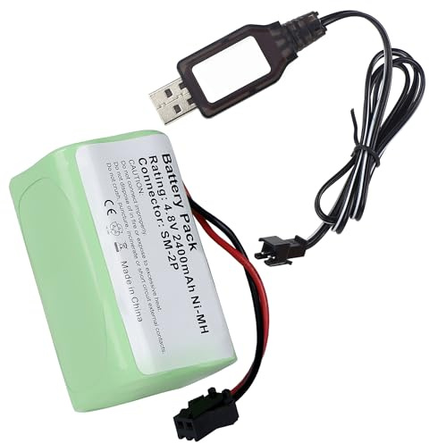 SHAWOROCE 2400mAh 4,8V Akku Batterien für RC Auto Elektrische Spielzeug LKW BAU Kipper Fernbedienung Wiederaufladbare NI-MH AA Batterien Batterie mit USB Ladekabel (SM 2P Stecker)