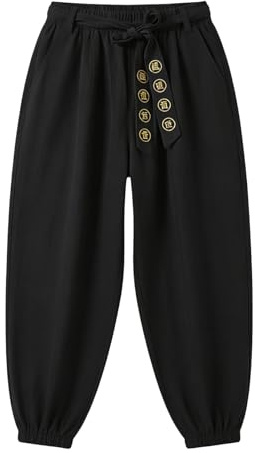 Pantalon vintage pour hommes Harem d'été de yoga en lin de coton lâche salon plage voyage vacances Tai Chi confortable slim Pilates Martial style rétro confortable et à la mode, Noir , M