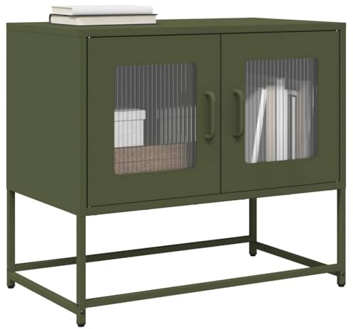 Fengshui Mobile TV verde oliva 68 x 39 x 60,5 cm in acciaio laminato a freddo | piedini in metallo, pratiche maniglie, ampio spazio per soggiorno, camera da letto, corridoio