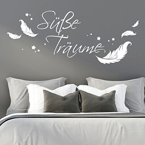 Wandtattoo Loft Süße Träume Wandtattoo Sprüche – 30 Farben & 3 Größen – selbstklebender Schriftzug mit Schmetterling, Wandtattoo Schlafzimmer, stilvolle Wanddekoration für Wohnzimmer & Schlafzimmer