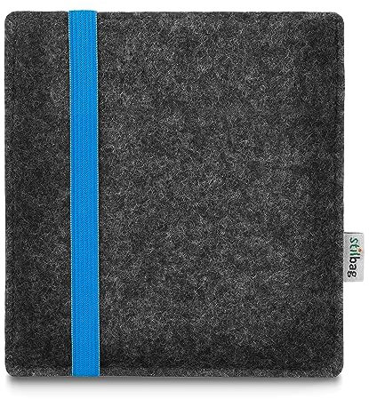 stilbag e-Reader Tasche Leon für Amazon Kindle Oasis (9. Generation) | Wollfilz anthrazit - Gummiband blau | Schutzhülle Made in Germany