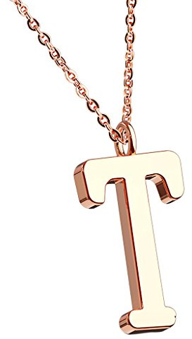 Mianova Damen Halskette Kette mit Buchstaben Anhänger Rosegold Vergoldet Buchstabe T