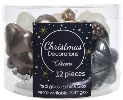 Christbaumschmuck Figuren Mix Glas 4cm x 12 Stück Anhänger grau weiß