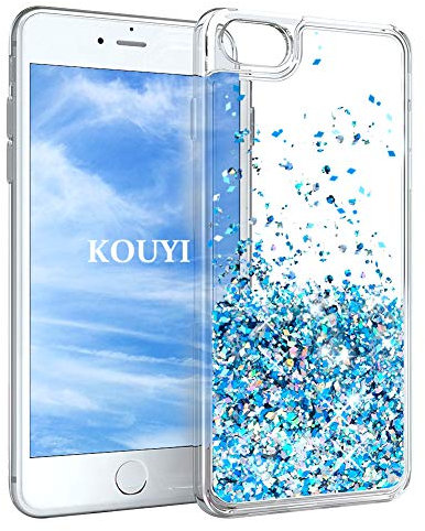 KOUYI Cover iPhone 6S/6 Plus, 3D Glitter Chiaro Liquido Silicone TPU Telefono Cellulari Protezione Cover,3D Bling Protettiva Case Custodia per Apple iPhone 6S Plus/iPhone 6 Plus (Blu Argento)