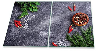 decorwelt | Herdabdeckplatten 2x40x52 cm 2-Teilig Paprika Rot Ceranfeldabdeckung Universal Spritzschutz Glas Deko Elektroherd Induktion für Kochplatten Herdschutz Schneidebrett Sicherheitsglas