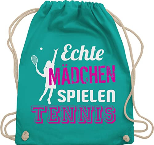 Turnbeutel Rucksack - Tennisspieler Geschenk - Echte Mädchen spielen Tennis - Unisize - Türkis - geschenke kinder tennisrucksäcke tennisfans frauen juterucksäcke tennistaschen 25. geburtstag