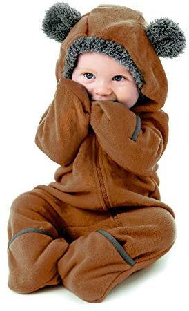 Cuddle Club Baby Overall Winter Anzug – Fleece Baby Overall für Jungen und Mädchen, Warmer Schneeoverall, Teddyanzug für Winter- Bär - Braun- 2 Jahre