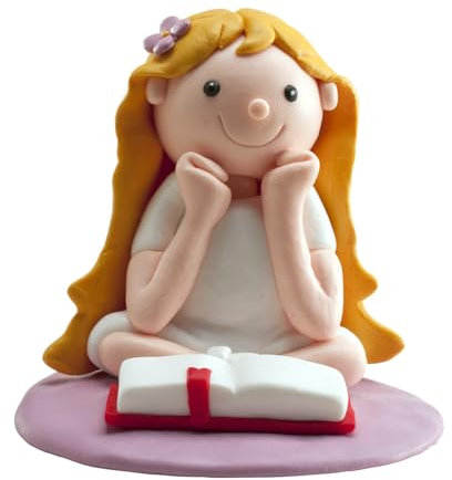 dekora - Dekorative Figur zur Erstkommunion - Sitzendes Mädchen - Aus Kunstharz gefertigt - Kuchendekoration - 8 cm hoch - Originales und detailliertes Design - Lebensmittelecht