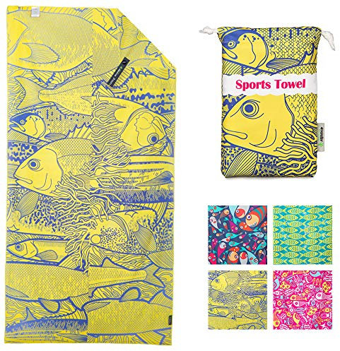 4Monster Mikrofaser Strandtuch Ultra Leicht, Sandabweisendes Handtuch Schnelltrocknend, Saugfähiges Sporthandtuch für Strand Pool Wassersport Yoga Fitness (Gelb, 80 x 160 cm)