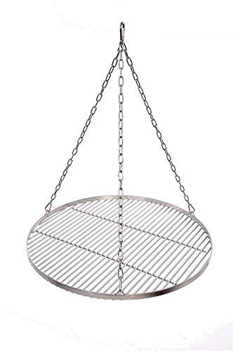 Massives Grillrost Ø 50 cm mit Kette Edelstahl 6 mm Grillstabdicke Stababstand 14 mm für Schwenkgrill BBQ Dreibein
