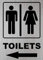 Cartello per WC con freccia sinistra in alluminio adesivo WC Loo, lavatorio autoadesivo spazzolato argento 10 cm x 15 cm