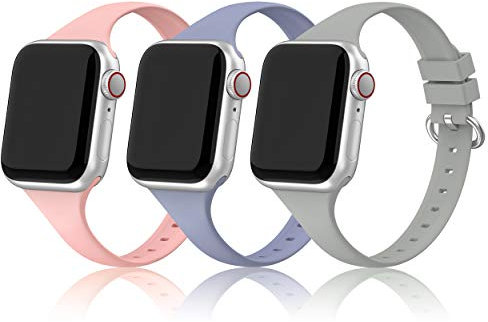 PARMPH 3 Packs Sport Strap Compatible with Apple Watch Strap 38mm 40mm 41mm 42mm(Series 10), Soft Silicone Slim Strap Replacement Watchbands for iWatch Series 10 9 8 7 6 5 4 3 2 1 SE Women Men