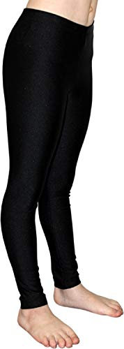 GymStern Sport Stretch Leggings Elastisch Spandex Dehnbar Glanz Lycra Turnhose passend zum Turnanzug Kinder Mädchen Hüfthose Normale Taille Bundhöhe Farbe Schwarz, Größe 140