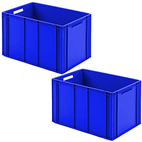 2 Eurobehälter mit 2 Durchfassgriffen, LxBxH 600x400x420 mm, blau, Rippenboden
